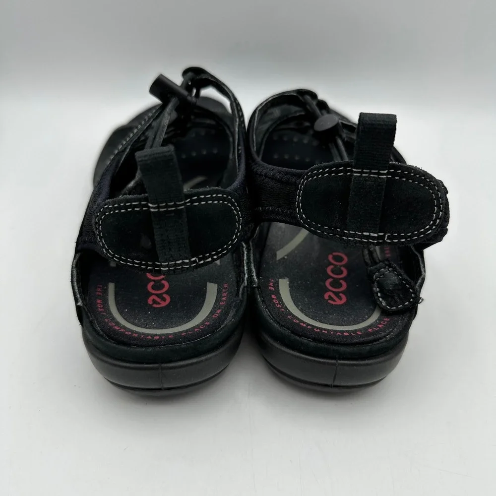 ECCO Sandal Women 39 US 8-8.5 Black Nubuck Bungee Lace Sport Shoes Walking